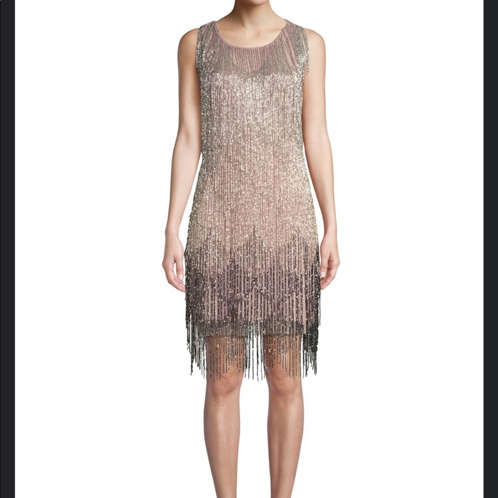 Aidan Mattox Fringe Beaded Cocktail Dress